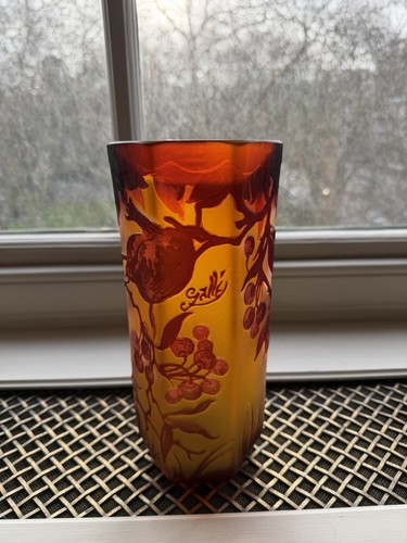 Galle style cameo vase yellow - cameo,