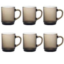 6x 240ml  DELI SMOKE BROWN Glass Tea Coffee Nordic Cup Mug, Cafe Style