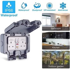 Weatherproof Outdoor Plug 13A 2 Gang Twin Switched Double Socket Outside Box RCD