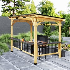13' x 6' Wooden Grill Gazebo, Hardtop Outdoor BBQ Gazebo, Natural