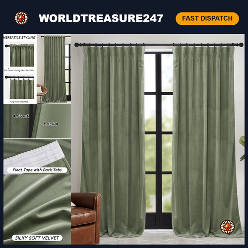 Sage green velvet curtains - sage,