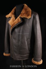 Mens B3 Sheepskin Shearling Jacket Bomber Pilot B3 RAF Jacket Brown Ginger Fur