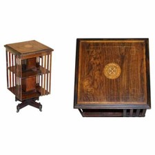 CIRCA 1900 EDWARDIAN ROSEWOOD REVOLVING BOOKCASE SHERATON INLAID BOOK TABLE