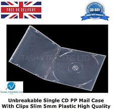 25 Unbreakable Single CD PP Mail Case with Clips Slim 5mm Plastic High Quality