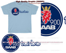 Saab Turbo Engine 900 Classic Model Logo DigiRods Cartoon Car Blue T Shirt S-5X