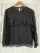 Zara Black & White Polka Dot Long Sleeve Frill Trim Tunic Top Sz XL
