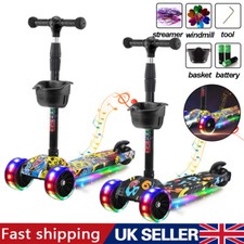 Kids Scooter Child Kick Flashing LED Light Up 3 Wheel Push Adjustable Folding UK