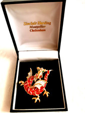VINTAGE ATTWOOD & SAWYER RED ENAMEL & CRYSTALS DRAGON BROOCH c1980's signed