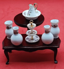 Dolls House Bone China Jug & Bowl Mack, 4 Unbranded Porcelain Vases, 3 Tier Cake