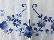 Vintage embroidered tablecloth 54.5” x 83” pulled thread work 138cm  x 211cm