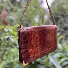 VINTAGE - LEATHER - BAG - SHOULDER BAG - CROCODILE SKIN PATTERNING - BROWN - 