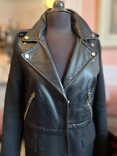 Zara Real Leather & Fabric Biker Coat In Black Stunning