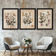 Shabby Chic Wall Art Set of 3 Floral Prints Vintage Flower Picture Botanical Art