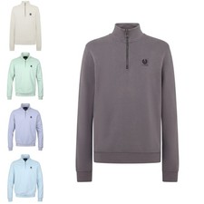 Belstaff Mens Designer Half Zip Cotton Fleece Collar Sweatshirt Overhead Patch