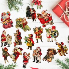 15PCS Christmas Victorian Style Wood Ornaments Decorations, Vintage Santa Claus