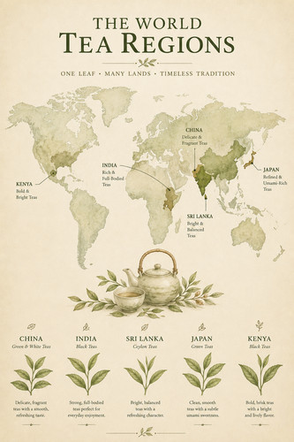 World tea regions map - tea,