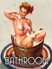Bathroom Pin Up Sign, Retro