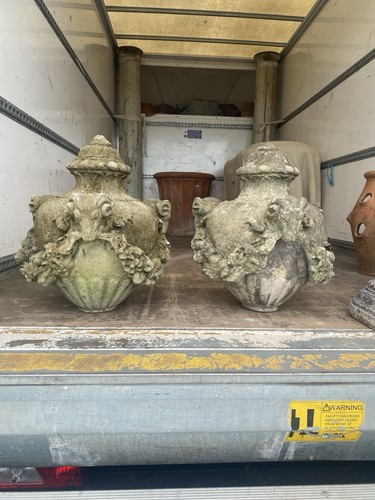 Pair antique weathered rams - pair,