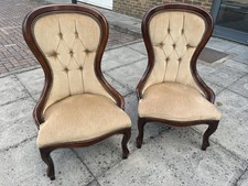 Pair of Victorian Solid Mahogany Balloon Back Upholstered Nursing Chairs