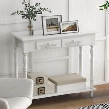 French Style Console Table Hall Hallway Furniture Desk White 2 Drawers 1 Shelf