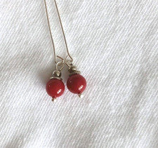 Doll Earrings  ANTIQUE/VINTAGE Bisque/Jumeau/Bru/Jewellery Real  Coral In Red 