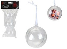 3 Fillable Baubles Plastic Clear See Through Transparent Ornaments Christmas