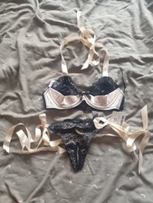 ann summers Mollie Shell Black Peep Bra Small 8 10 crotchless thong medium 12 14