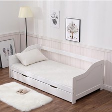 3ft Wooden Day Bed with Pull Out Trundle Guest Bed Pine Naples Single White
