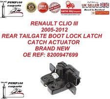 BOOT LOCK FOR RENAULT CLIO MK3 2005-2012 REAR TAILGATE LID LATCH CATCH ACTUATOR