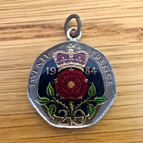 Enamelled round coin pendant - round,
