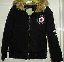 STRIKING BOYS  DESIGNER FEU FOLLET  BLACK FUR TRIMMED TARGET HOODIE Age 3-4 Yrs