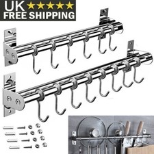 Wall Mounted Kitchen Utensils Pan Pot Hanging Rail Rack Hanger Shelf with Hooks