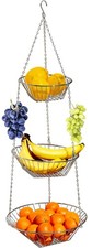 Hanging Fruit Basket, 3-Tier, Chrome