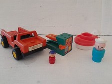 Vintage Fisher Price 1970s 80s Little People Bundle Jeep, Boat, Garage Car Jack