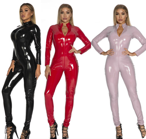 Women shiny pvc bodysuit - shiny,