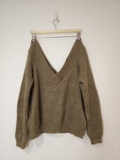 Michelle Keegan Womens Brown Off The Shoulder Ribbed Chunky Knit Jumper -Size 12