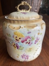 Antique JHW&SONS ROYAL PANSY ,lidded Jar/pot
