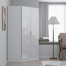 White Gloss Front Wardrobe 2 Door Corner - White Matt Carcass REFLECT