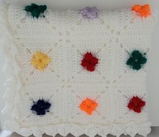 Thick Warm Backed Baby Boy Baby Girl  Pram Blanket Crochet White Multicoloured