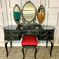 PAINTED DRESSING TABLE BLACK PIANO FINISH BLACK & GOLD LOUIS STYLE GOTHIC