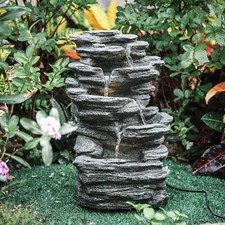 Outdoor Fountains Electric LED Garden Cascading Fountain Rockfall Water Feature