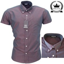 Relco Two Tone Burgundy Black Tonic Short Sleeve Button Down Collar Mod Shirt
