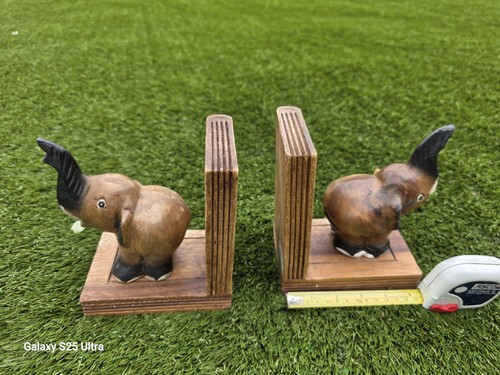 Wood elephant book ends - wood,