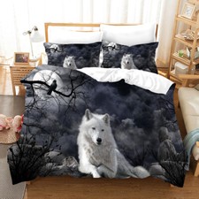 Gothic Lonely White Wolf Duvet Quilt Cover Double King Pillowcase Bedding Set