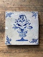 NICE! ANTIQUE 17th CENTURY DELFT TILE Blue White Tulip Flower Vase