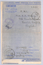 GB WW2 Censored Air Mail Letter 1945 Norwich Norfolk {samwells-covers}ZN356