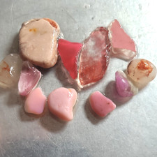 9 Milky Pink White Sea glass pieces layer Seaham Multi Stripe Opaline