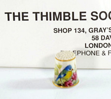 ANTIQUE ROYAL WORCESTER PORCELAIN THIMBLE HAND PAINTED BLUE TIT BIRD c1895