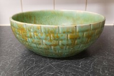 FLAXMAN WARE Large Fruit Salad Bowl Wade Heath Art Deco Yellow & Green Brick 