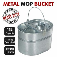 Vintage Galvanised Metal Pail Heavy Duty Mop Bucket 15L Durable Wringer Steel UK